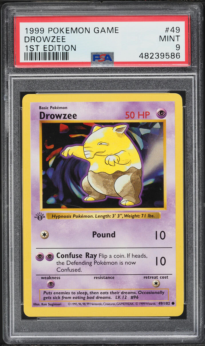 1999 Pokemon Base Set Shadowless 1st Edition Drowzee #49 PSA 9 MINT