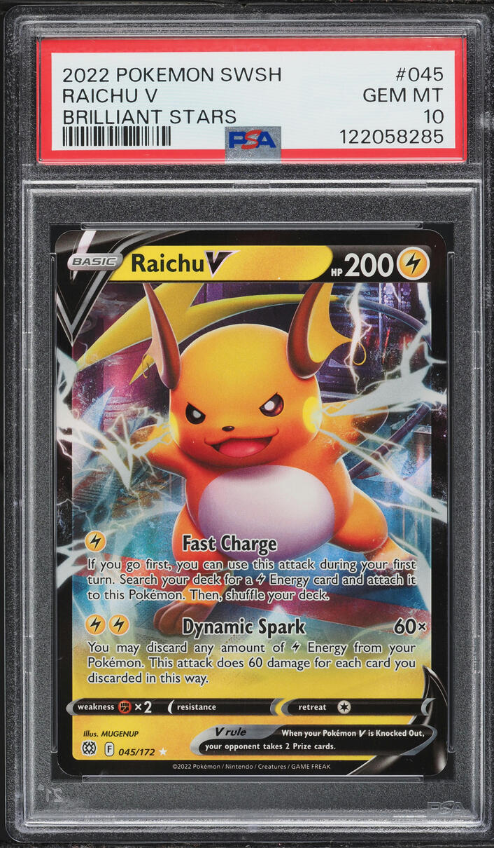 2022 Pokemon SWSH Brilliant Stars Full Art Raichu V #45 PSA 10 GEM MINT
