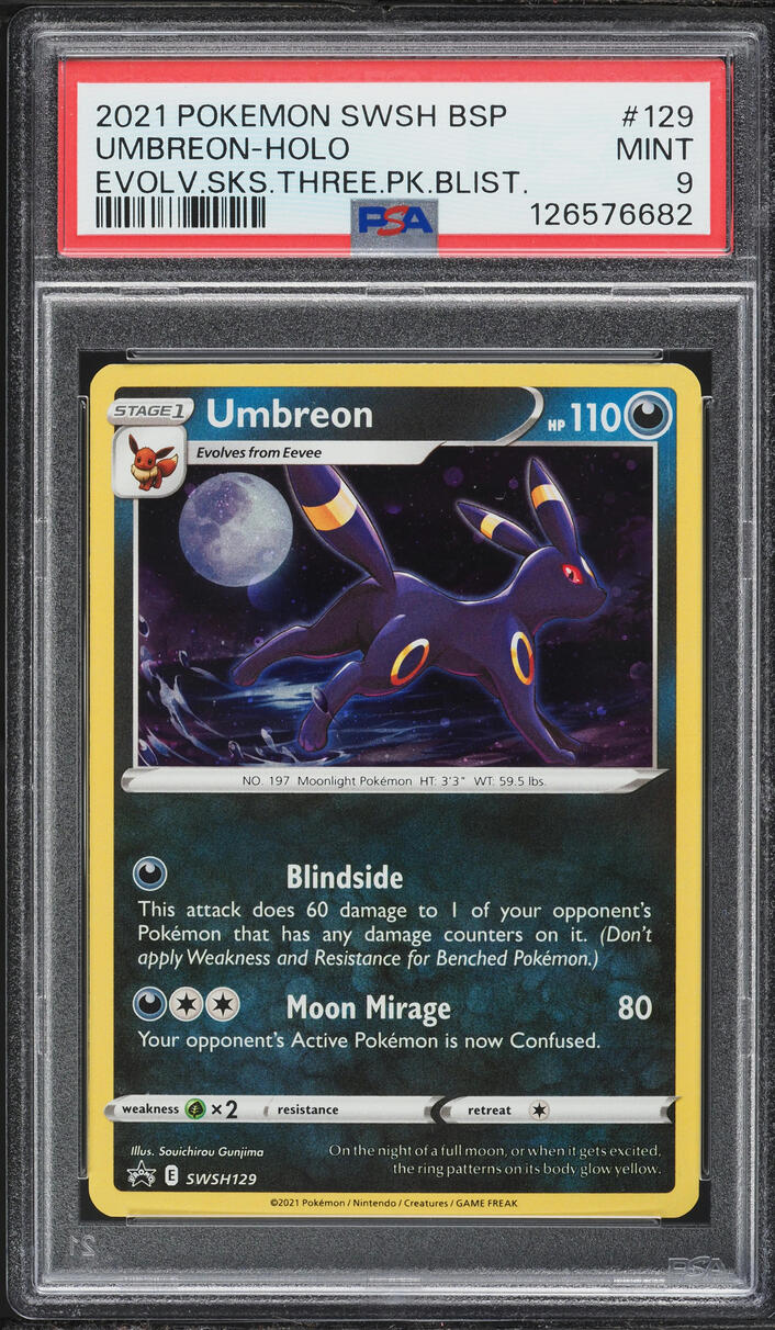 2021 Pokemon Sword & Shield Black Star Promo Evolving Skies Holo Umbreon #SWSH129 PSA 9 MINT