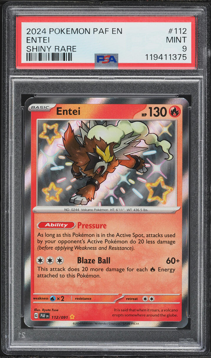 2024 Pokemon Scarlet & Violet Paldean Fates Shiny Entei #112 PSA 9 MINT