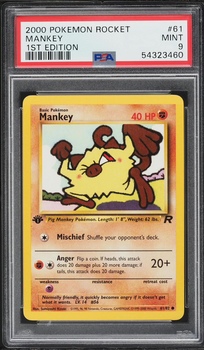 2000 Pokemon Team Rocket 1st Edition Mankey #61 PSA 9 MINT