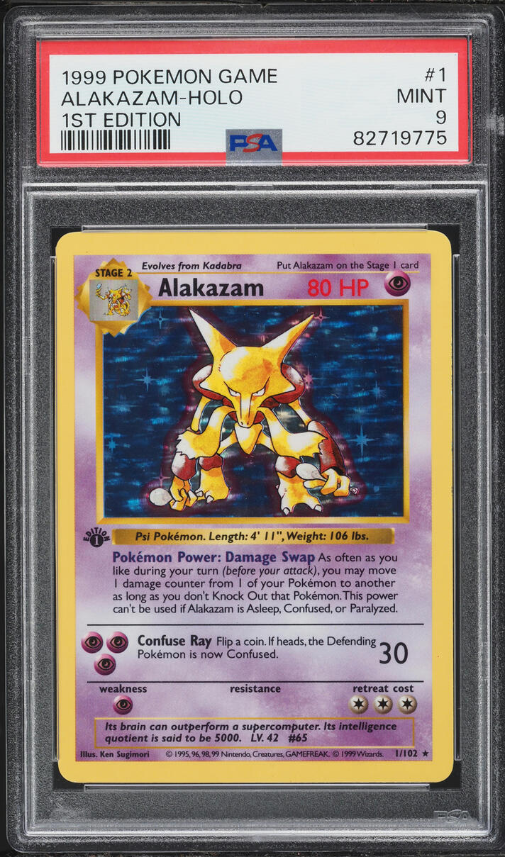 1999 Pokemon Base Set Shadowless 1st Edition Holo Alakazam #1 PSA 9 MINT