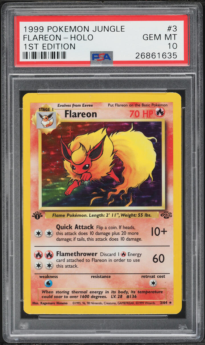 1999 Pokemon Jungle 1st Edition Holo Flareon #3 PSA 10 GEM MINT