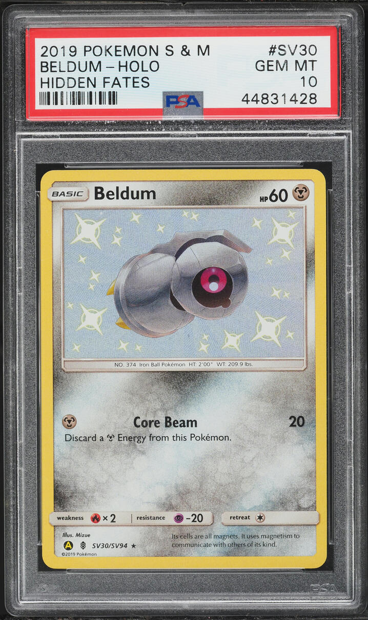 2019 Pokemon Sun & Moon Hidden Fates Shiny Beldum #SV30 PSA 10 GEM MINT
