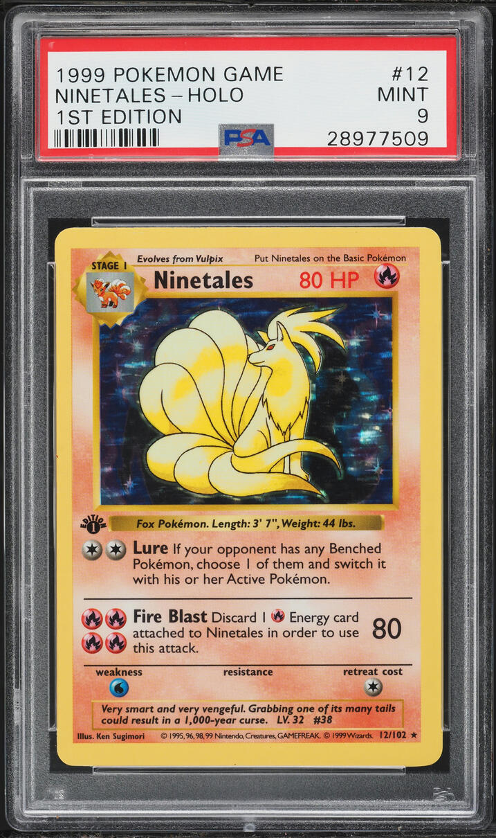 1999 Pokemon Base Set Shadowless 1st Edition Holo Ninetales #12 PSA 9 MINT
