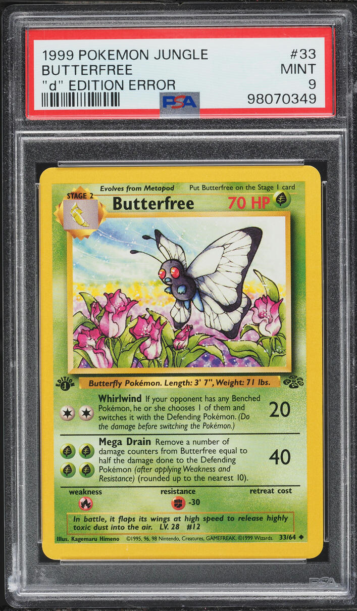 1999 Pokemon Jungle "D" Edition Error Butterfree #33 PSA 9 MINT