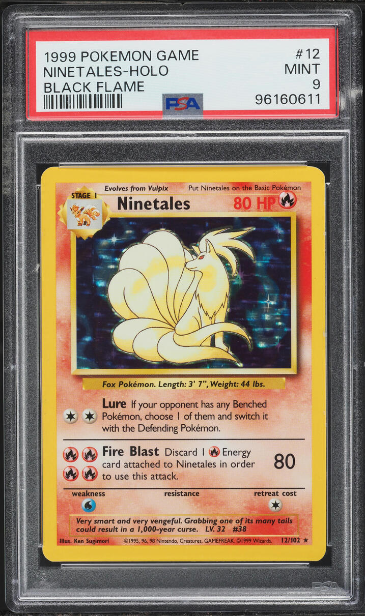 1999 Pokemon Base Set Black Flame Holo Ninetales #12 PSA 9 MINT