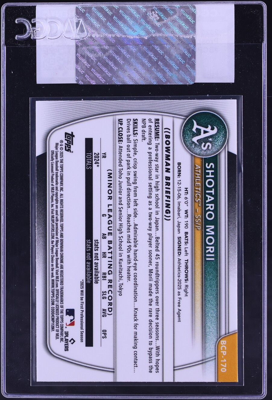 2025 Bowman Chrome Shotaro Morii PROSPECT #BCP-170 CGC AUTH