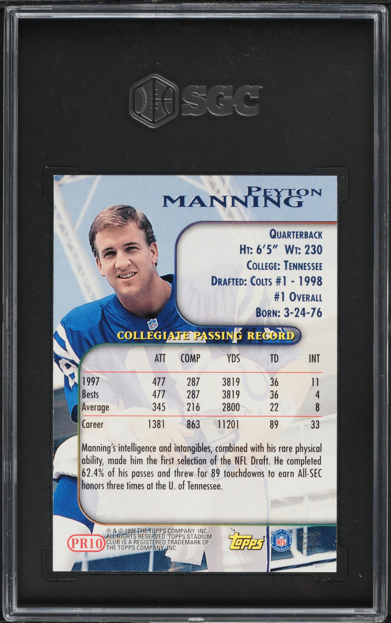 1998 Stadium Club Prime Peyton Manning ROOKIE #PR10 SGC 8 NM-MT
