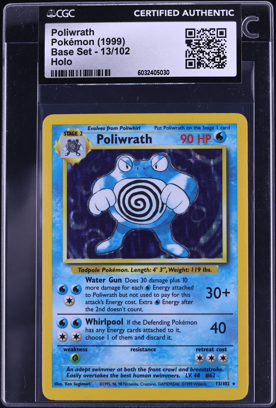 1999 Pokemon Base Set Holo Poliwrath #13 CGC AUTH on Fanatics Collect