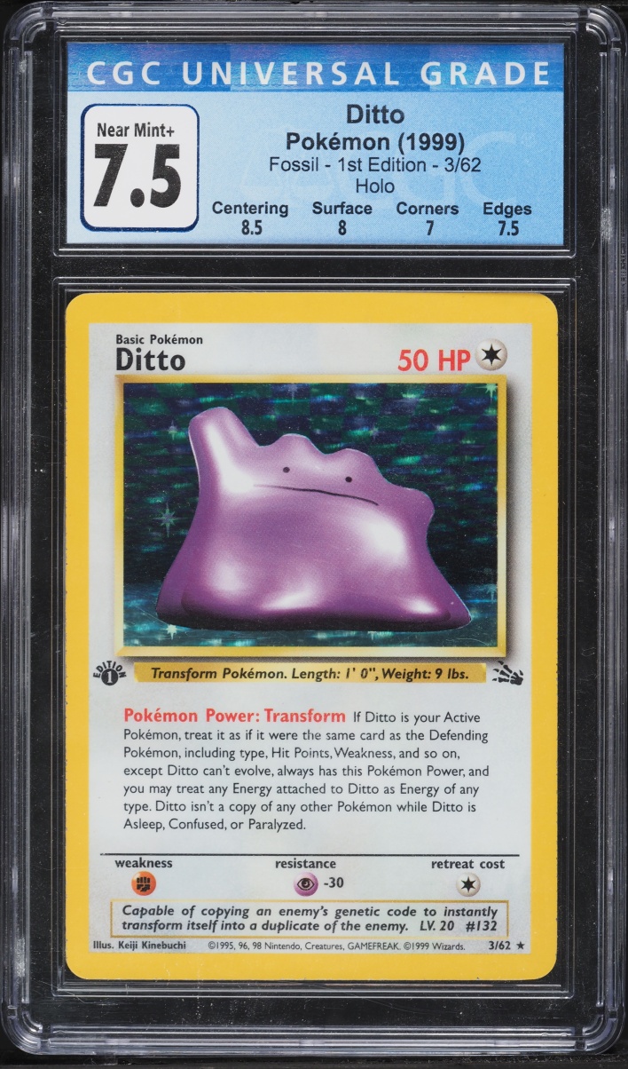 1999 Pokemon Fossil 1st Edition Holo Ditto #3 CGC 7.5 NRMT+
