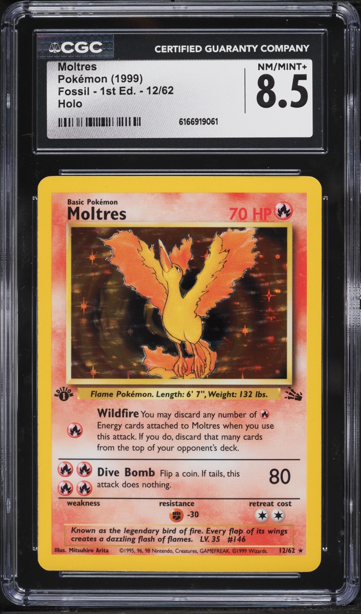 1999 Pokemon Fossil 1st Edition Holo Moltres #12 CGC 8.5 NM-MT+