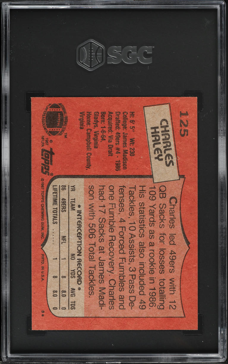 1987 Topps Football Charles Haley ROOKIE #125 SGC 9 MINT