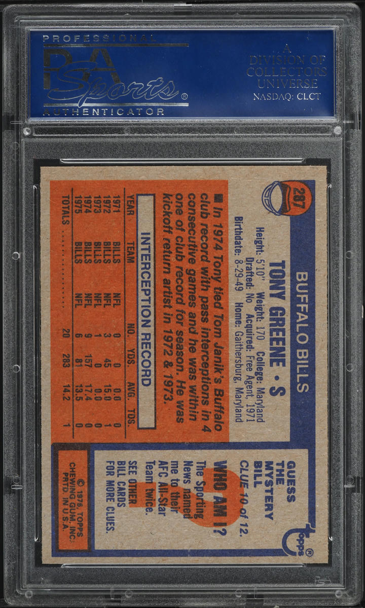 1976 Topps Football Tony Greene #287 PSA 10 GEM MINT