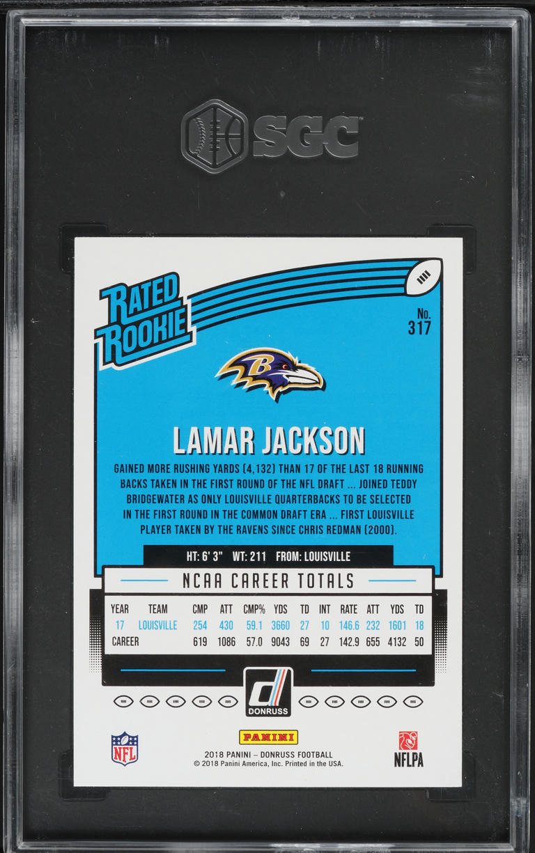 2018 Donruss Blue Press Proof Lamar Jackson ROOKIE #317 SGC 10 GEM MINT
