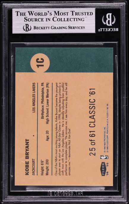 1998 Fleer Classic '61 Kobe Bryant /61 #1C BGS 9 MINT
