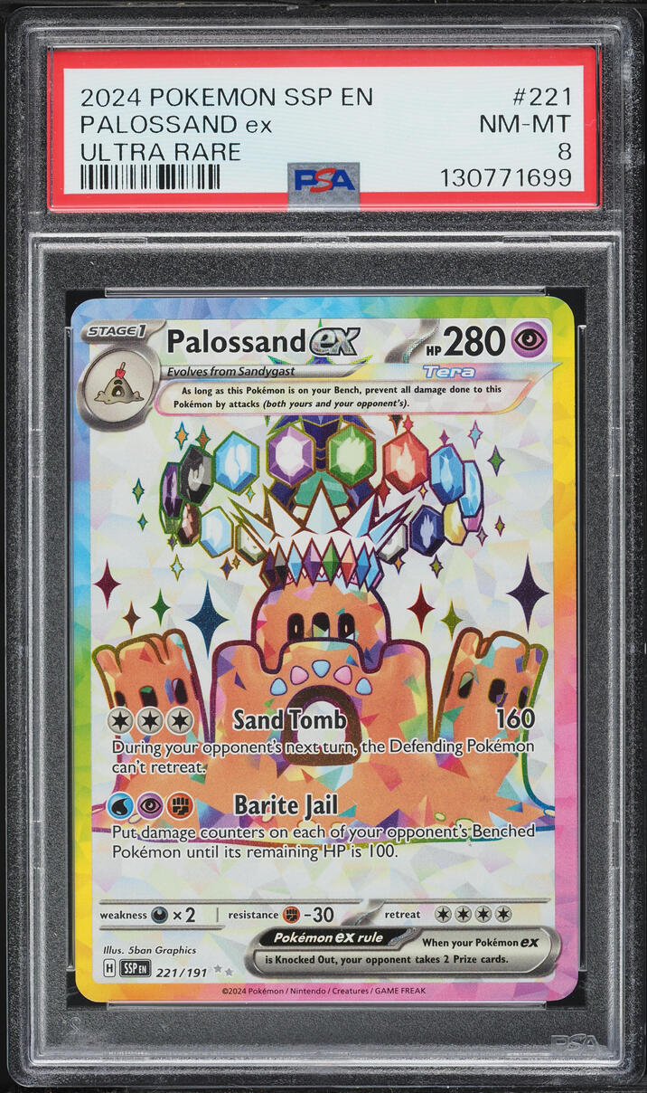 2024 Pokemon Scarlet & Violet Surging Sparks SEC Palossand EX #221 PSA 8 NM-MT