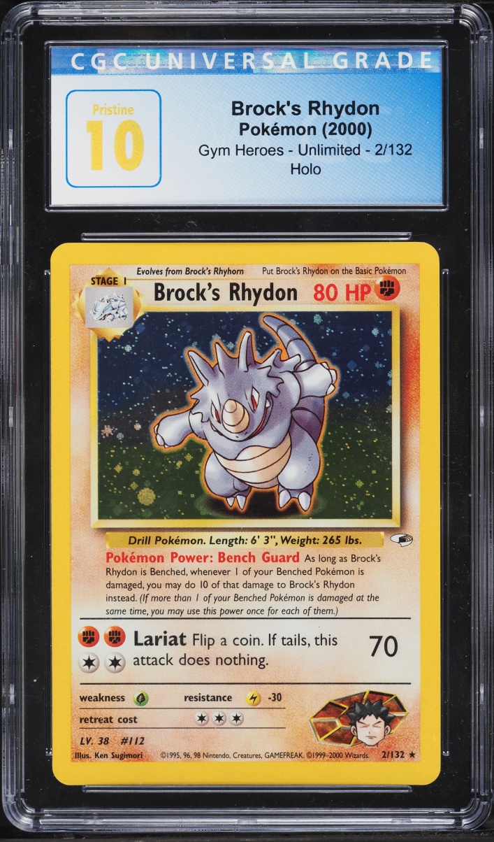 2000 Pokemon Gym Heroes Holo Brock's Rhydon #2 CGC 10 PRISTINE