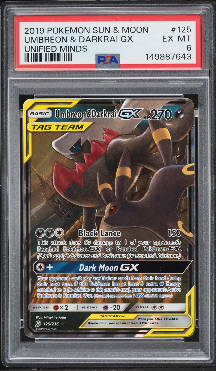 2019 Pokemon Sun & Moon Unified Minds Holo Umbreon & Darkrai GX #125 PSA 6 EXMT