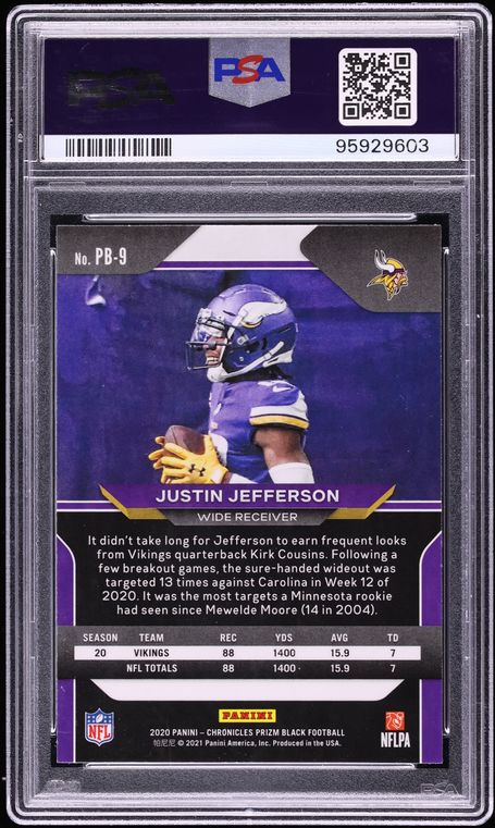 2020 Panini Chronicles Prizm Black Justin Jefferson ROOKIE #PB-9 PSA 10 GEM MINT