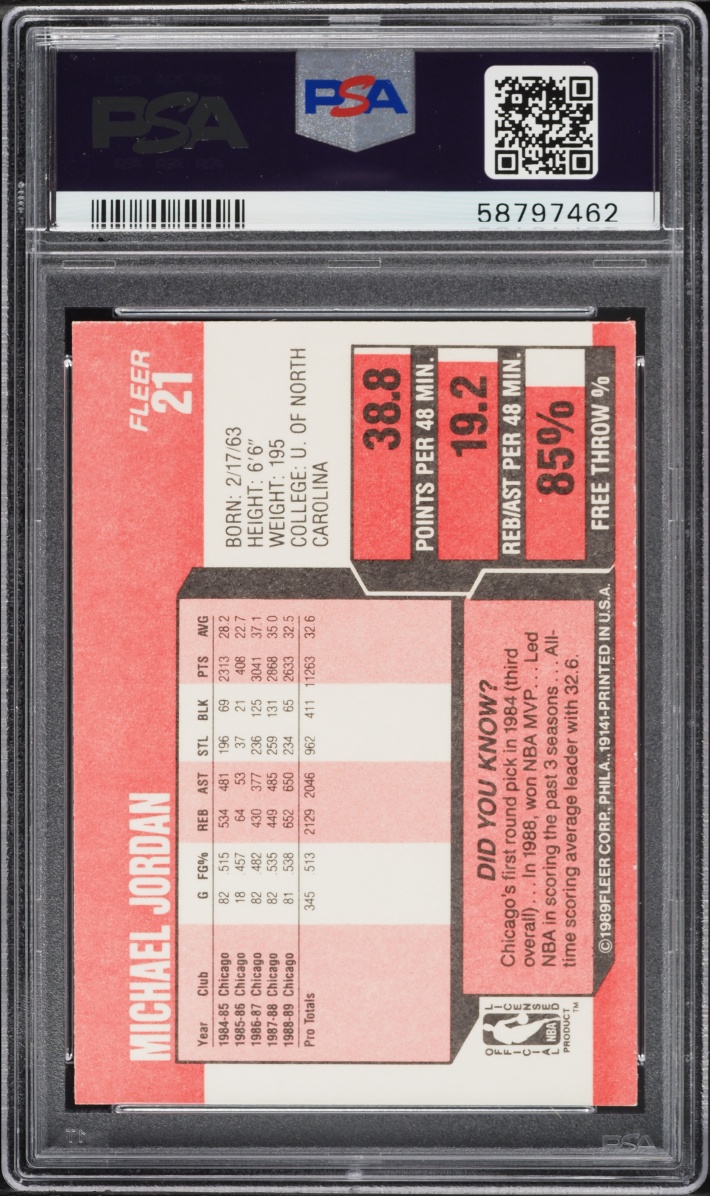1989 Fleer Basketball Michael Jordan #21 PSA 7 NRMT