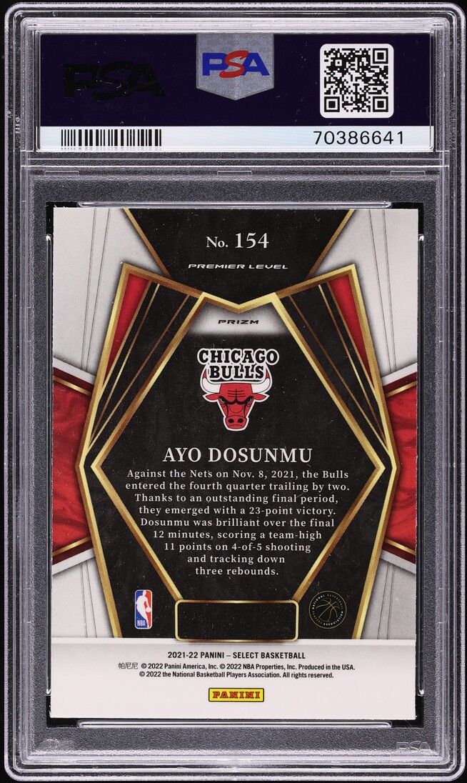 2021 Select Premier Level Silver Prizm Ayo Dosunmu ROOKIE #154 PSA 10 GEM MINT