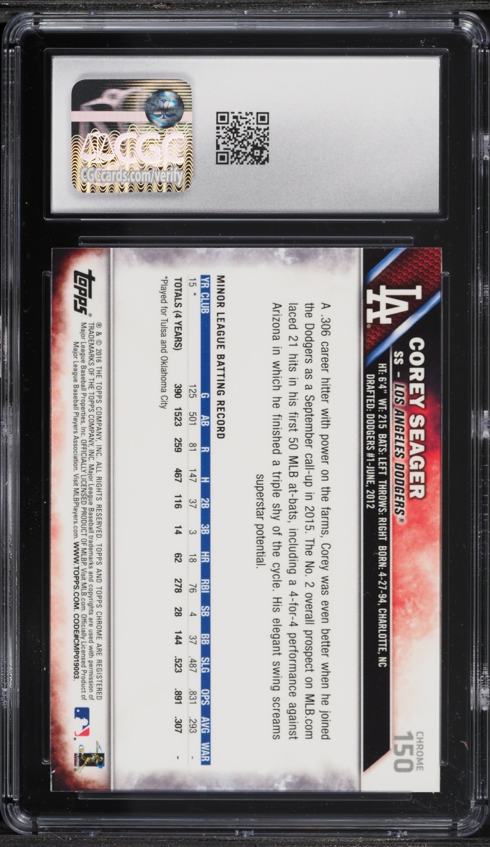 2016 Topps Chrome Corey Seager ROOKIE #150 CGC 10 GEM MINT