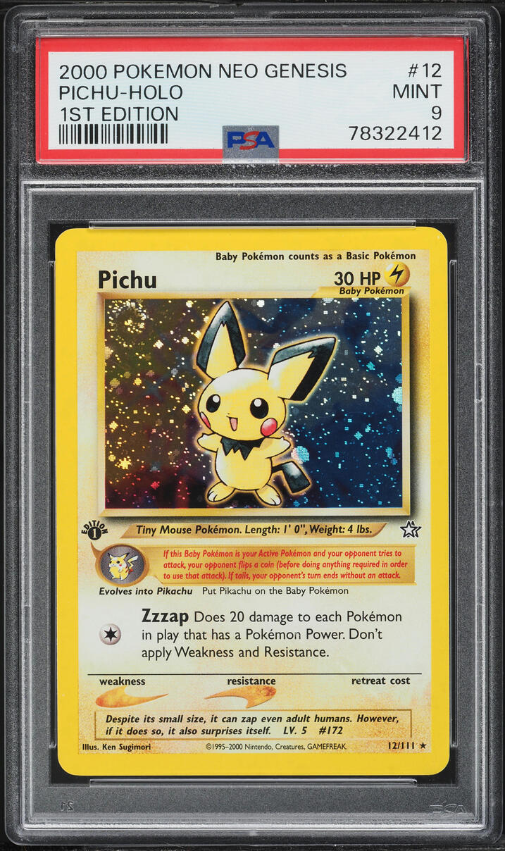 2000 Pokemon Neo Genesis 1st Edition Holo Pichu #12 PSA 9 MINT