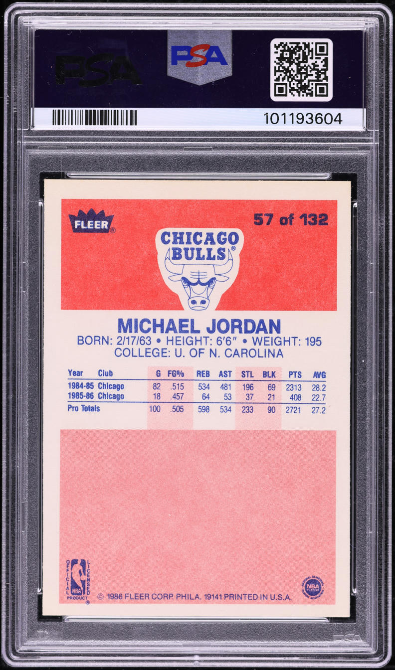 1986 Fleer Basketball Michael Jordan ROOKIE #57 PSA 8 NM-MT