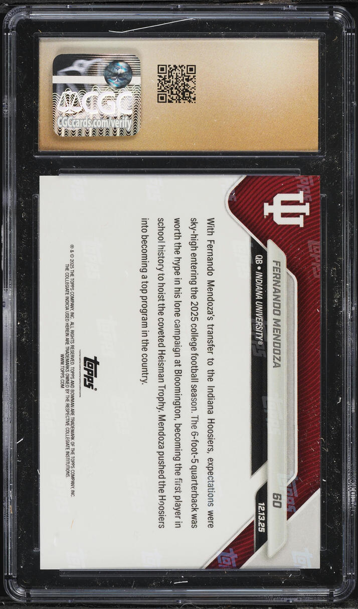2025 Bowman University Now Fernando Mendoza ROOKIE #60 CGC 10 PRISTINE