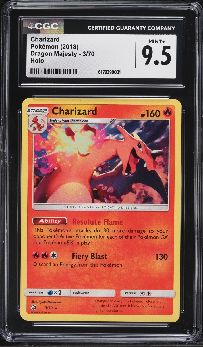 2018 Pokemon Sun & Moon Dragon Majesty Holo Charizard #3 CGC 9.5 MINT+