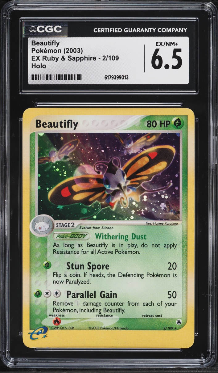 2003 Pokemon EX Ruby & Sapphire Holo Beautifly #2 CGC 6.5 EXMT+