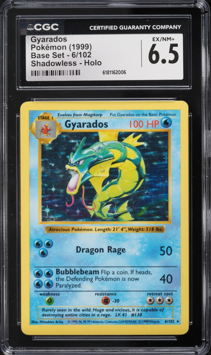 1999 Pokemon Base Set Shadowless Holo Gyarados #6 CGC 6.5 EXMT+