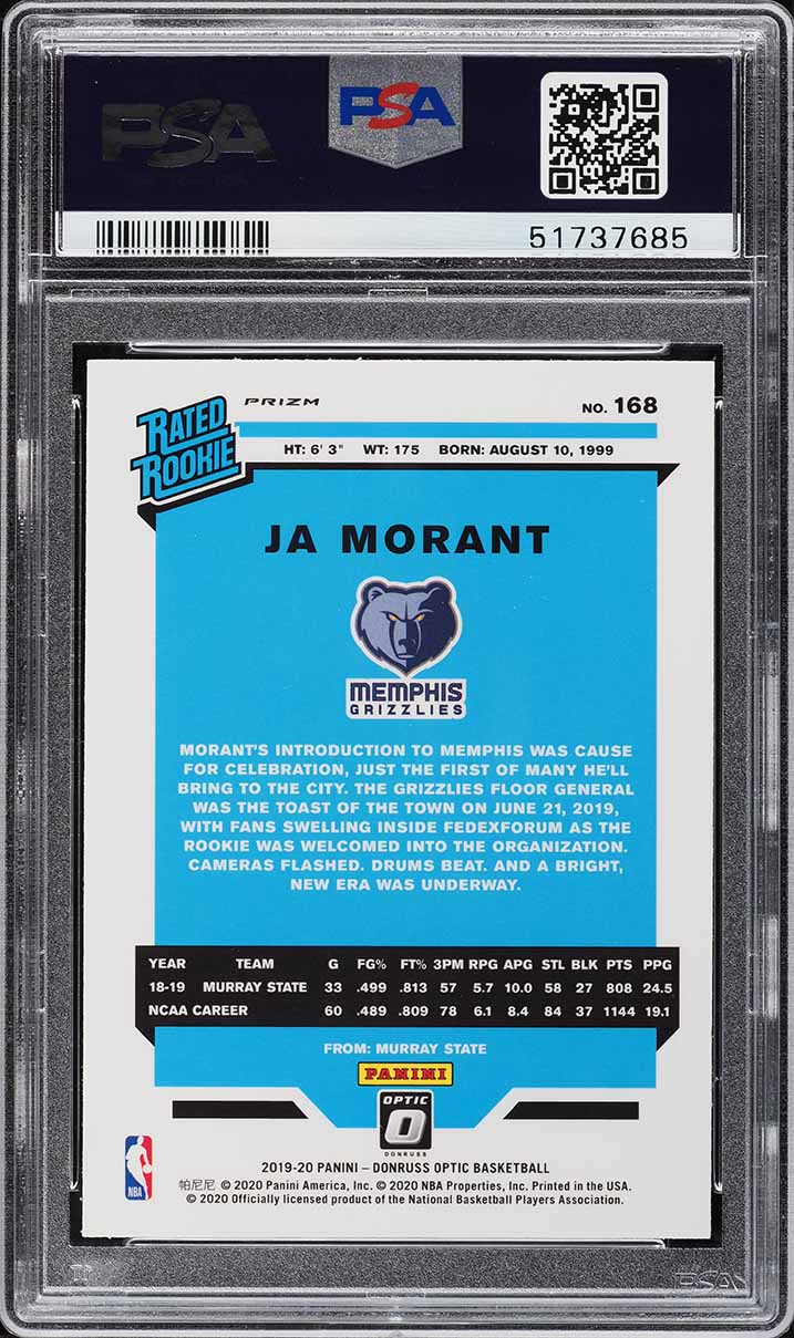 2019 Donruss Optic Red Wave Ja Morant ROOKIE #168 PSA 9 MINT