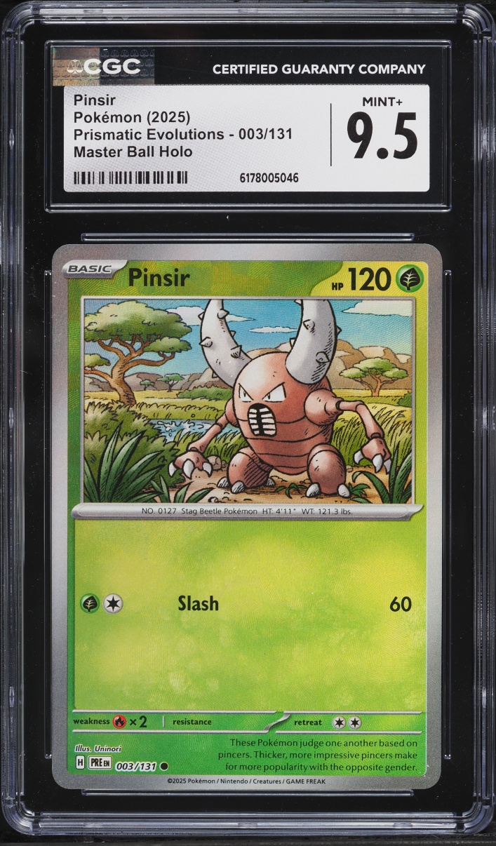 2025 Pokemon Scarlet & Violet Prismatic Evolutions Master Ball Holo Pinsir #3 CGC 9.5 MINT+