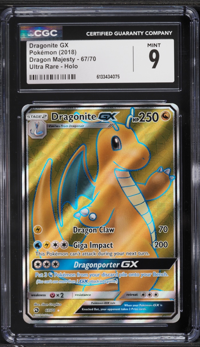 2018 Pokemon Sun & Moon Dragon Majesty Full Art Dragonite GX #67 CGC 9 MINT
