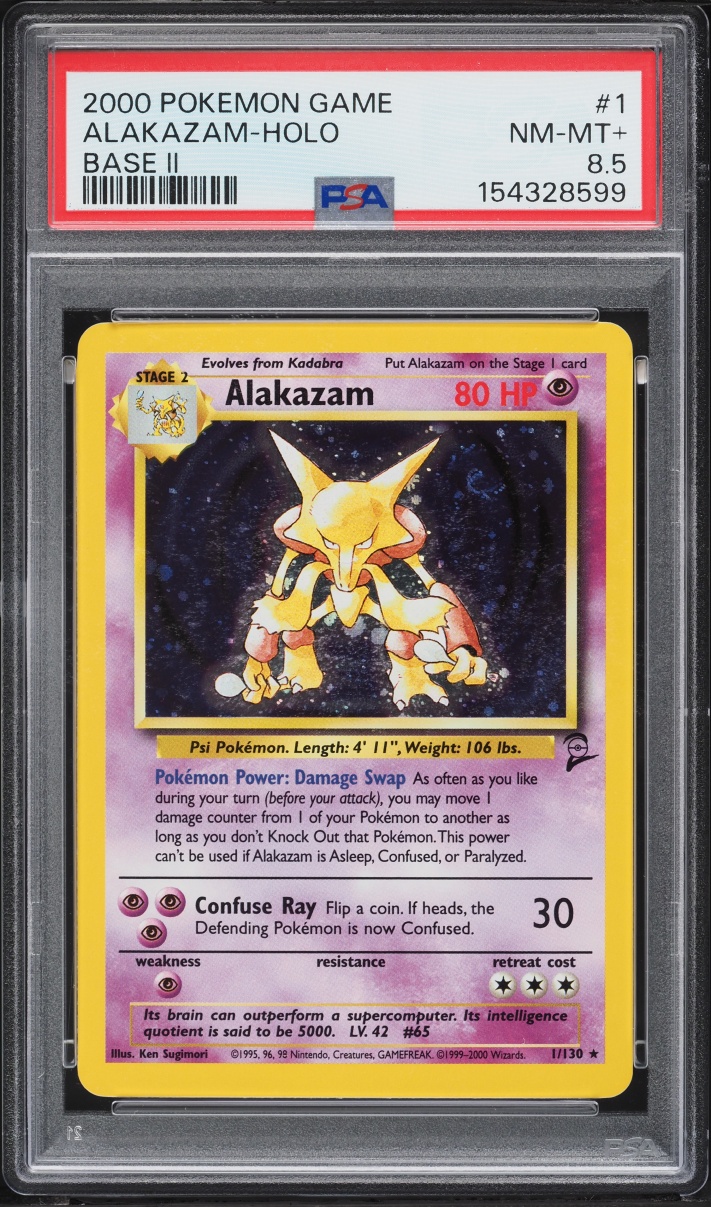 2000 Pokemon Base Set 2 Holo Alakazam #1 PSA 8.5 NM-MT+