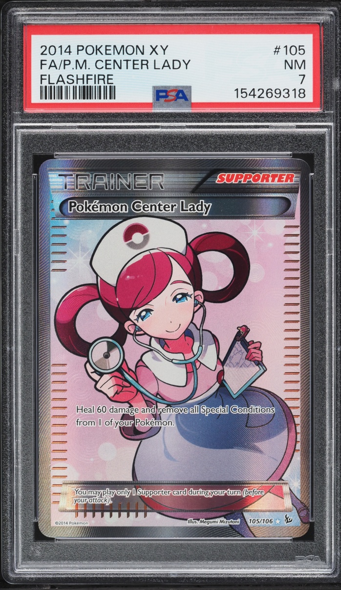 2014 Pokemon XY Flashfire Full Art Pokemon Center Lady #105 PSA 7 NRMT