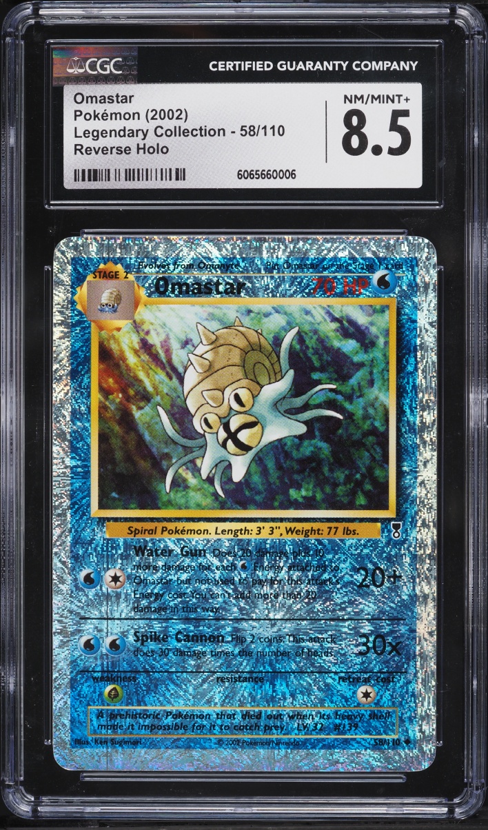 2002 Pokemon Legendary Collection Reverse Holo Omastar #58 CGC 8.5 NM-MT+