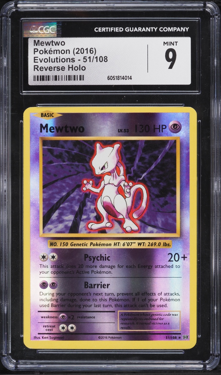 2016 Pokemon XY Evolutions Reverse Holo Mewtwo #51 CGC 9 MINT