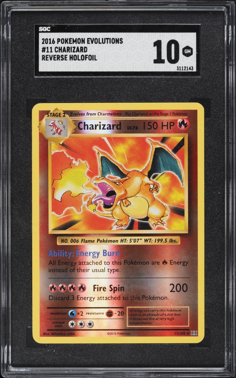 2016 Pokemon XY Evolutions Reverse Holo Charizard #11 SGC 10 GEM MINT