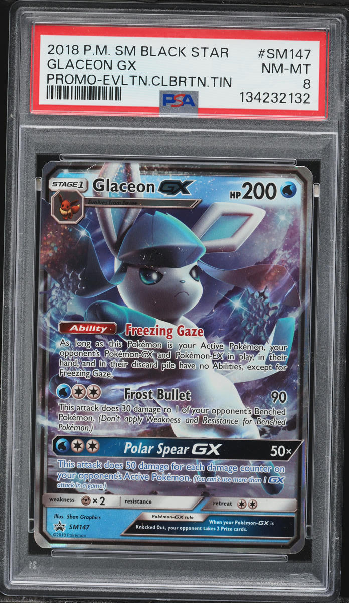 2018 Pokemon Sun & Moon Black Star Promo Eeveelution Tin Glaceon GX #SM147 PSA 8 NM-MT