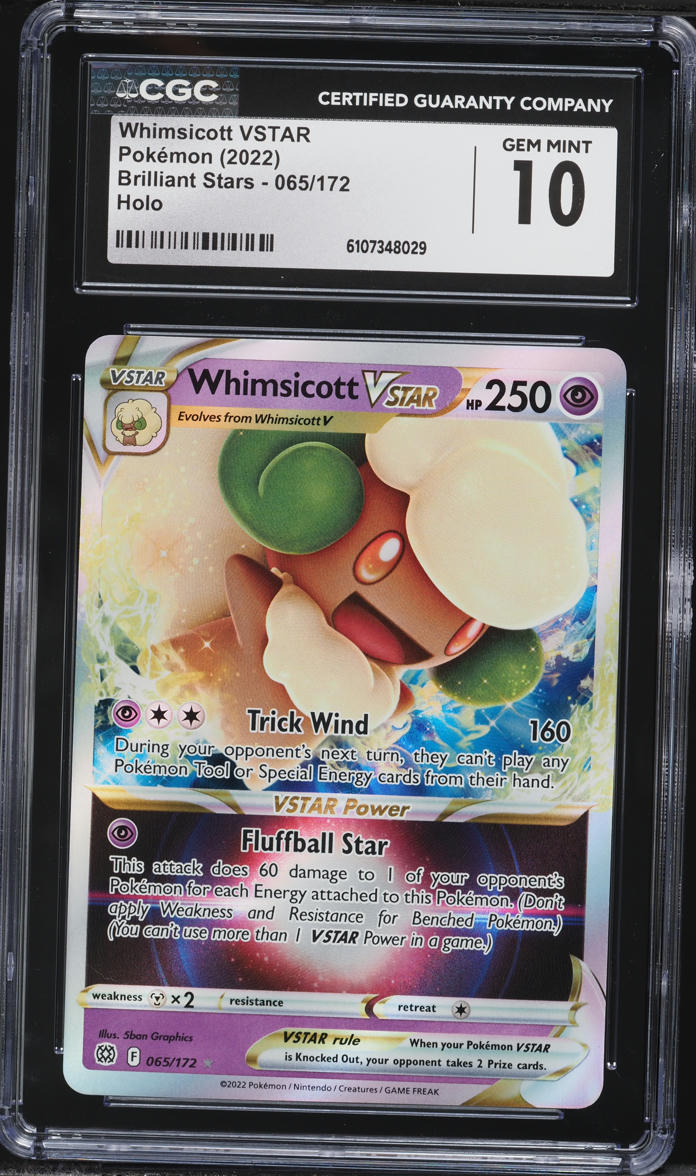 2022 Pokemon Sword & Shield Brilliant Stars Holo Whimsicott VSTAR #65 CGC 10 GEM MINT