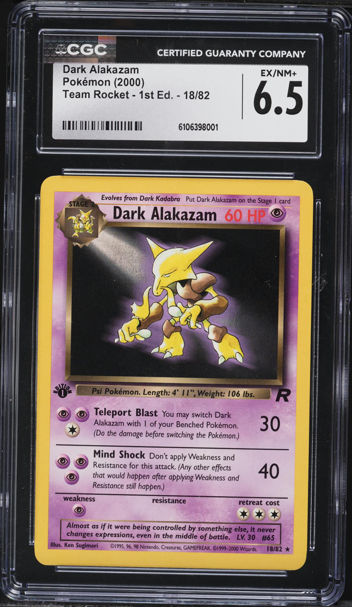 2000 Pokemon Team Rocket 1st Edition Dark Alakazam #18 CGC 6.5 EXMT+