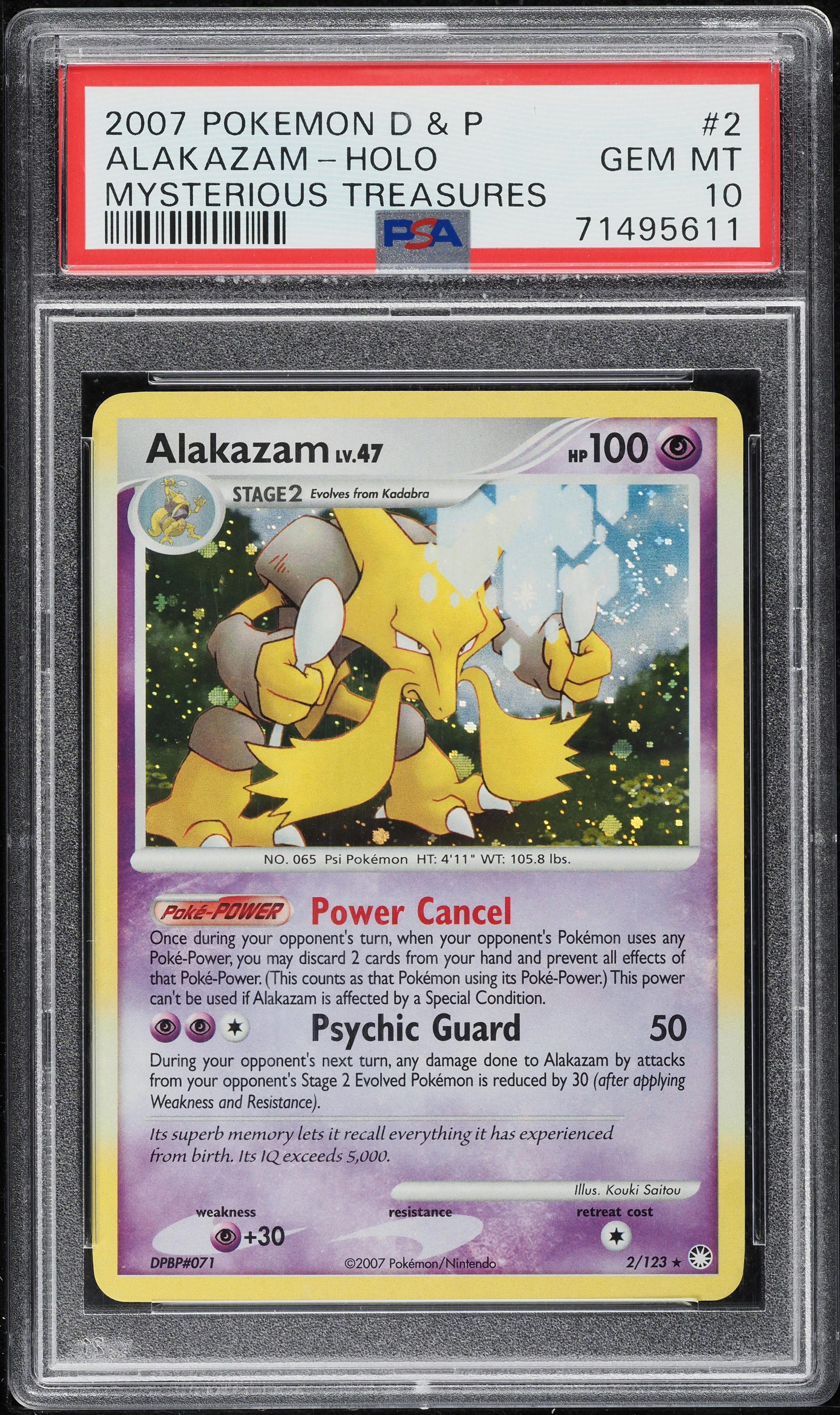 2007 Pokemon Diamond & Pearl Mysterious Treasures Holo Alakazam #2 PSA 10 GEM