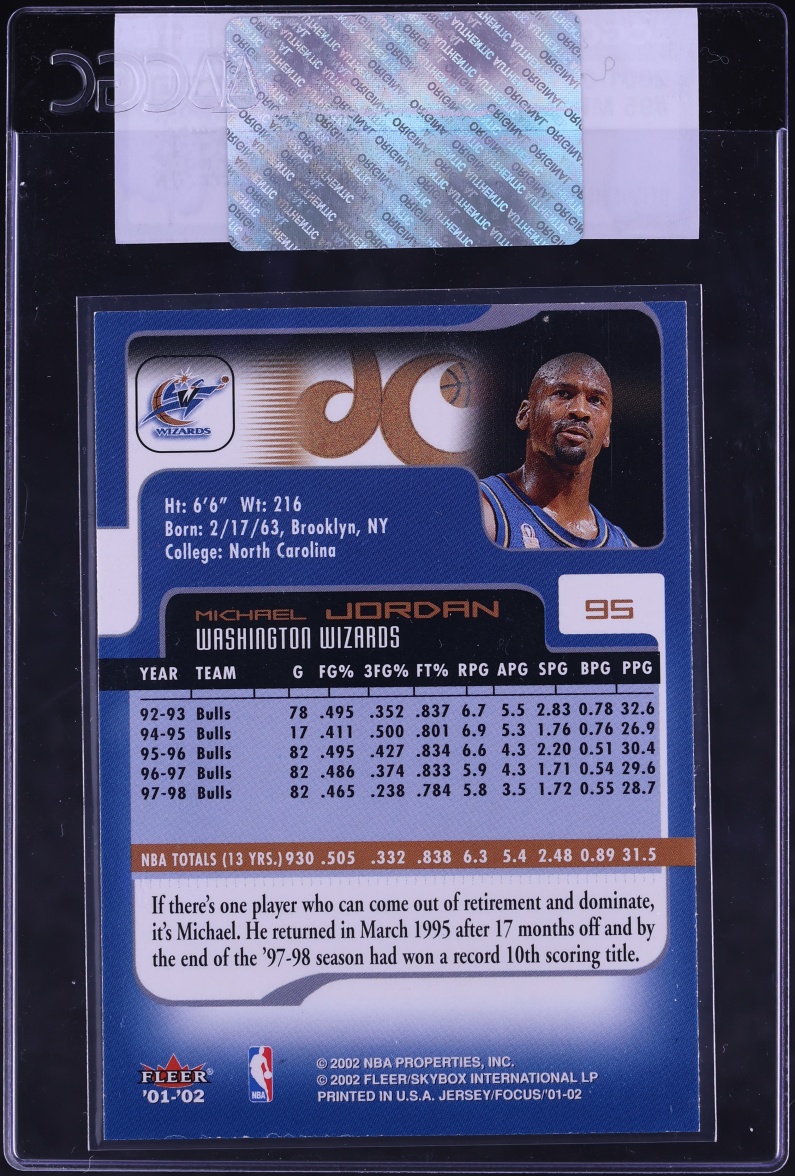 2001 Fleer Focus Michael Jordan #95 CGC AUTH