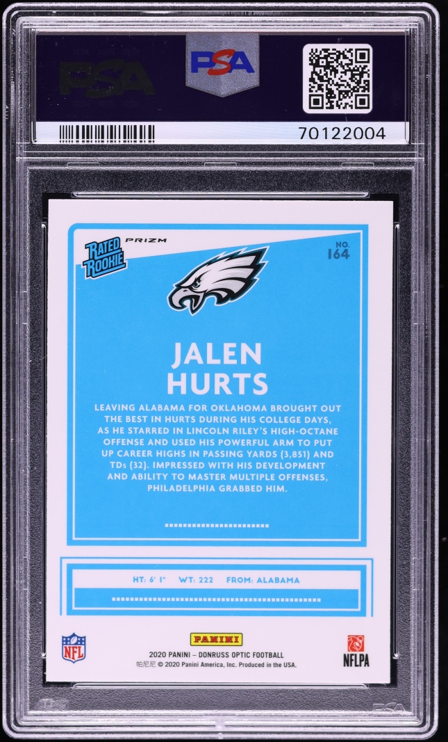 2020 Donruss Optic Blue Hyper Jalen Hurts ROOKIE #164 PSA 9 MINT
