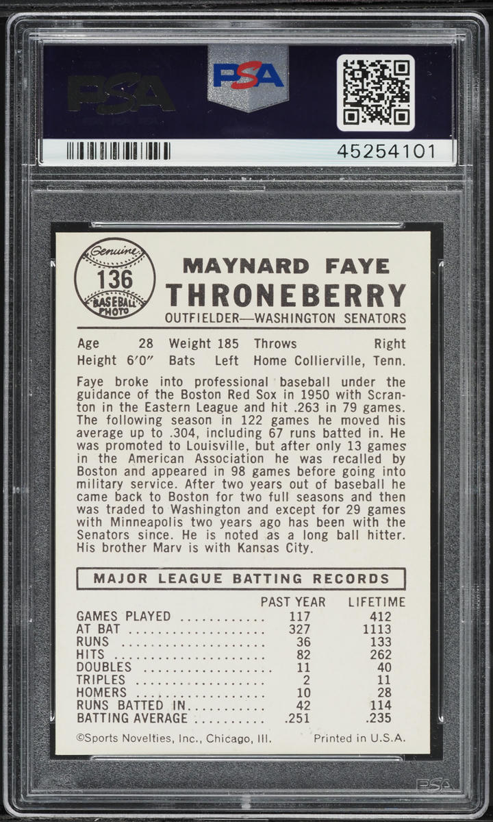 1960 Leaf Faye Throneberry #136 PSA 9 MINT
