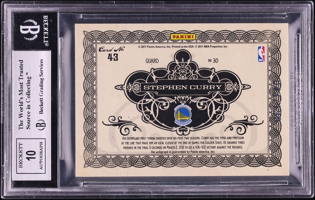 2010 Panini Gold Standard Gold Team Logos Stephen Curry PATCH AUTO /199 #43 BGS 9 MINT - Photo 2