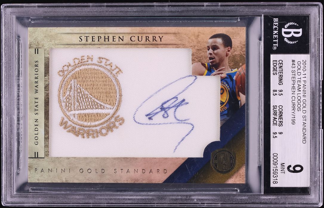 2010 Panini Gold Standard Gold Team Logos Stephen Curry PATCH AUTO /199 #43 BGS 9 MINT